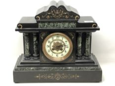 A Victorian black slate and variegated marble mantle clock,