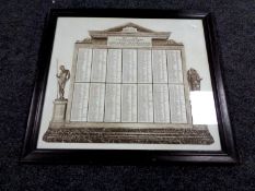 A framed monochrome engraving,