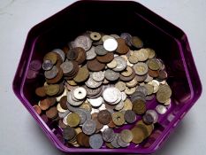 A tub containing various pre decimal coins,