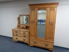 An Edwardian satinwood mirror door single wardrobe together with matching mirror back dressing