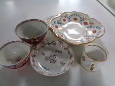 A tray containing five pieces of antique china to include a late 18th/ early 19th century Newhall