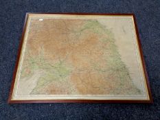 A hand coloured ordinance survey map of the North of England and The Borders,