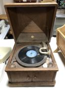 A Continental oak cased gramophone (af)