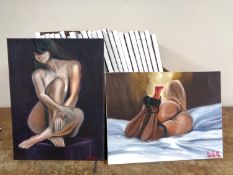 Approximately 25 unframed oil on canvas erotic studies of women by Alex Whittle
