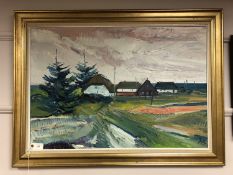 Continental School : Farm landscape, oil on canvas,
