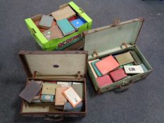 A box and three vintage suitcases containing a large quantity of antiquarian and later books,