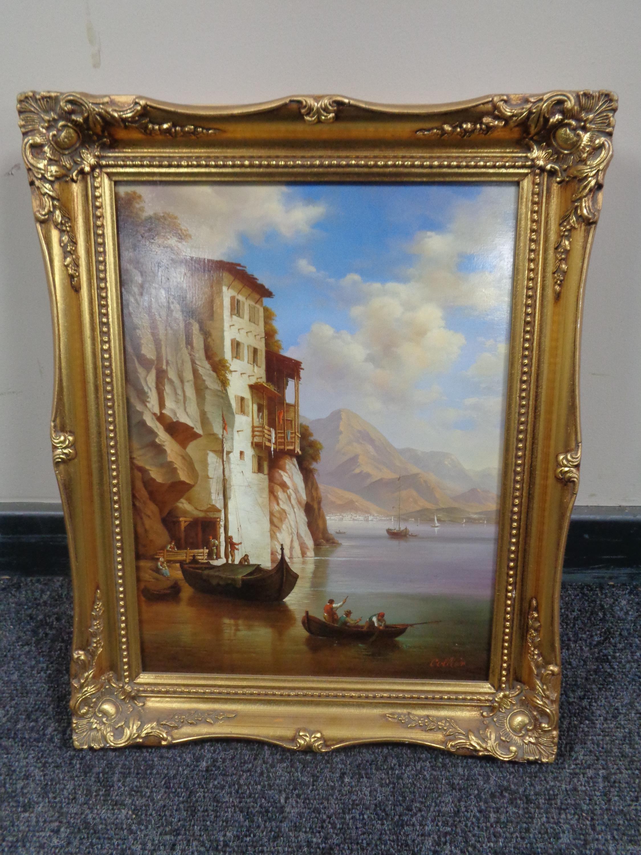 Collier (20th century) : Italian lake scene with figures in fishing boats,