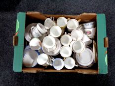 A box containing miscellaneous English tea china to include Royal Vale,