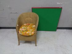 A gold loom armchair together with a card table