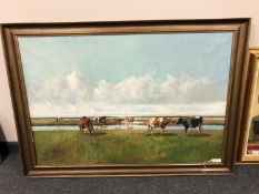 Continental School : Cattle grazing, oil on canvas,