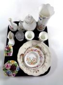 A tray of cabinet china to include Aynsley and Wedgwood china flower posies,