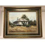 Kerry Dolan : Outback Cabin, oil on canvas, 39 cm x 29 cm, signed and dated '73, framed.