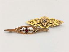 Two antique 9ct gold brooches set with ruby and pearls CONDITION REPORT: 6.