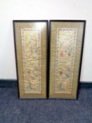 A pair of Chinese embroidered silk panels