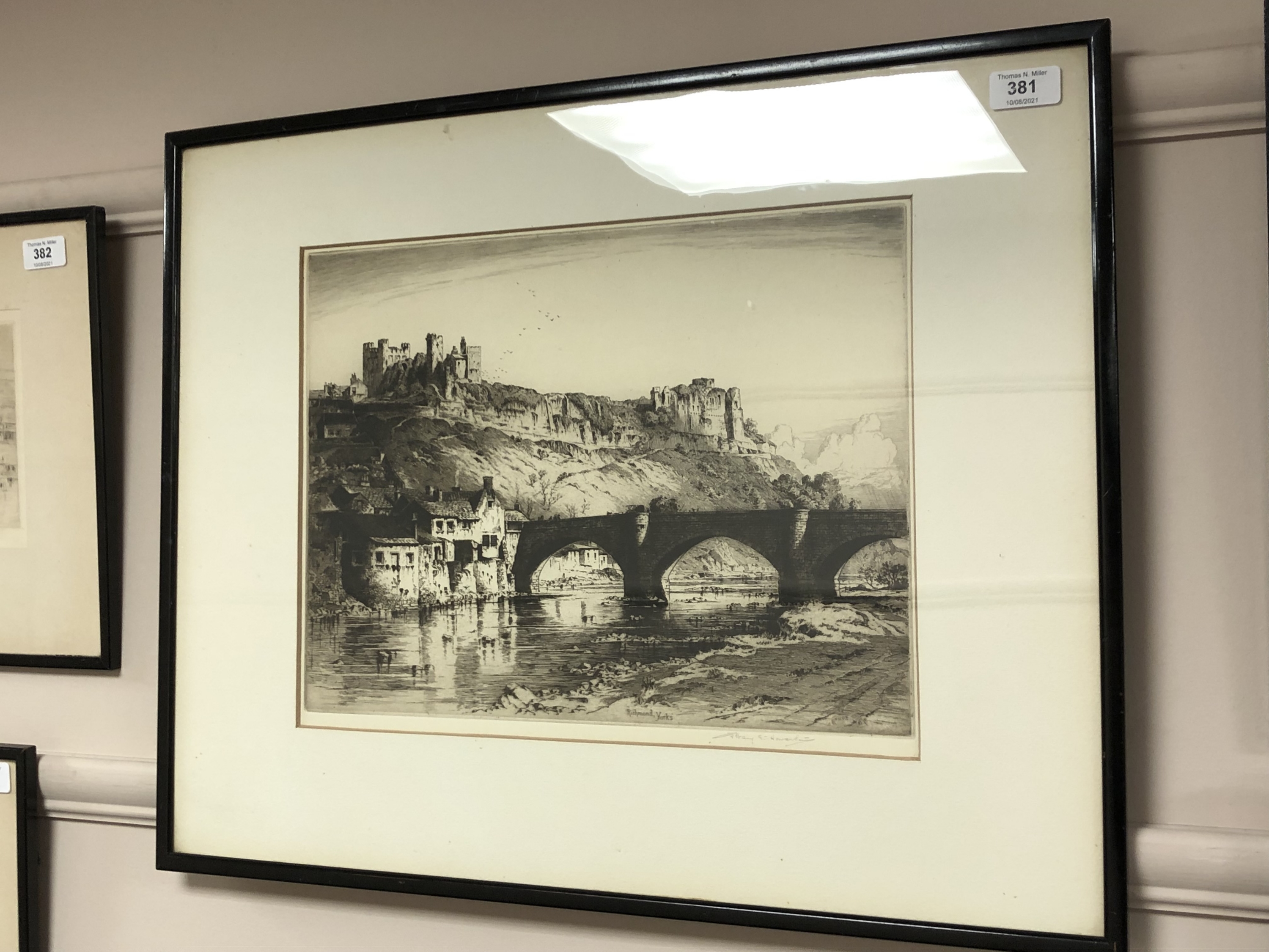 Albany Howarth, "Richmond Castle, Yorks", drypoint etching, signed in pencil, with margins,