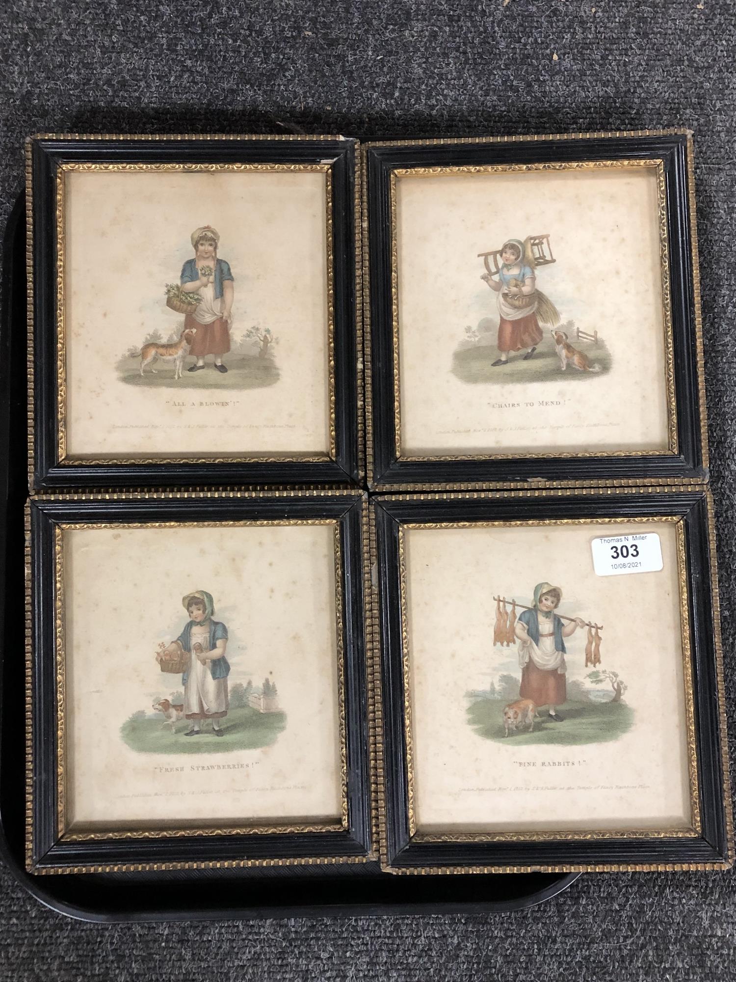 A set of four antiquarian hand coloured engravings, Cries of London,