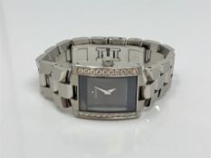 A stainless steel Movado wristwatch set with twenty diamonds, approx.
