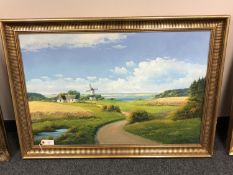 Continental School : Rural landscape with windmill, oil on canvas,