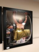 A sporting memorabilia montage : A signed gold VIP boxing glove, Billy Joe Saunders,