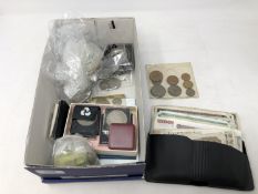 A box of assorted decimal and pre-decimal English coins, commemorative crowns etc,