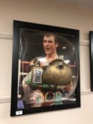 A sporting memorabilia montage : A signed gold Everlast boxing glove, Joe Calzaghe,