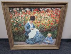 An Artagraph Edition, A lady embroidering lace in a garden with child,