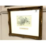 Myles Birket Foster : Thatched Cottages, pencil sketch, 16 cm x 11 cm, signed lower left, framed.