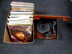 A Steepletone vintage style record player together with a box of various LP records including