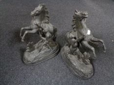 A pair of spelter figures of rearing horses