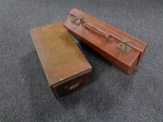 An Edwardian oak filing drawer together with a vintage leather briefcase