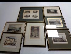 A box of seven colour engravings - Royal arcade Newcastle, River above Sunderland bridge,