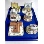 A tray of six Coalport china house ornaments and pastille burners