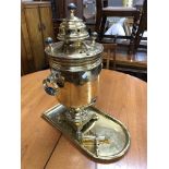 A Russian brass samovar on tray CONDITION REPORT: Tap detached.