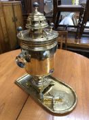 A Russian brass samovar on tray CONDITION REPORT: Tap detached.