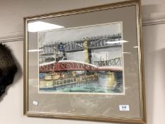 A Cyril Baker watercolour, The Swing Bridge, Newcastle,