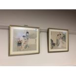 Twentieth Century Japanese School : Geisha Girls, a pair of watercolours, watercolours, signed,