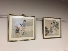 Twentieth Century Japanese School : Geisha Girls, a pair of watercolours, watercolours, signed,