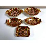 Five Royal Crown Derby Imari shallow dishes.