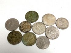 Ten coins to include Crowns - 1935, 1892, 1780 Thaler, Five Shillings,