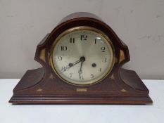 An Edwardian inlaid mahogany mantel clock with silvered dial