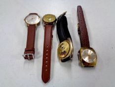 Four gent's wristwatches on leather straps