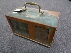 A Short & Mason seismograph (earthquake measurer) in copper case, 13cm by 16cm by 26cm.