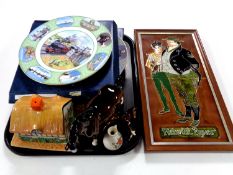 A tray of two boxed Coalport collector's plates, Beswick horse with foal (a/f),