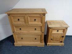 A Mexican pine four drawer chest together with a bedside cabinet fitted a drawer