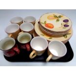 A tray of pair of Denby mugs,