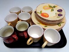 A tray of pair of Denby mugs,