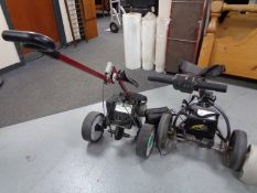 Two electric golf carts together with three batteries (a/f)