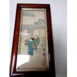 A Chinese framed painting with fabric relief figures,