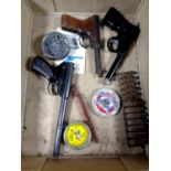 A box of Gat air pistol, Milbro Mod 2 air pistol together with one other (a/f),