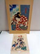 19th century Japanese school, two woodblock prints of Samurai warriors, unframed.